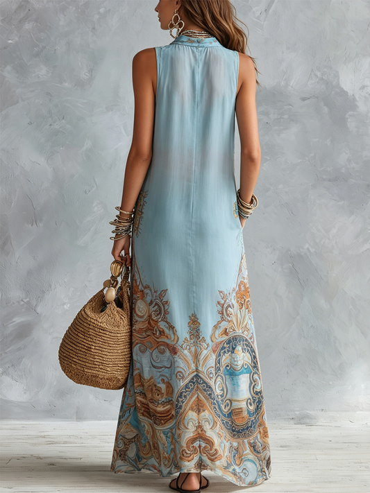 Jordina | Vestido camisero largo con estampado barroco