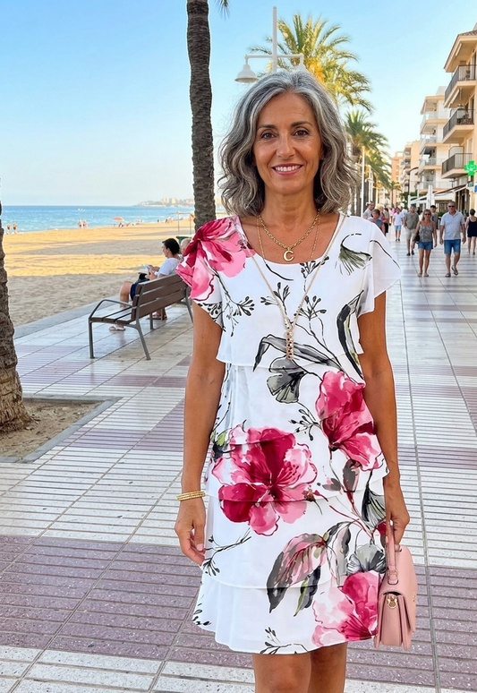 Elisa – Elegante vestido fluido con volantes