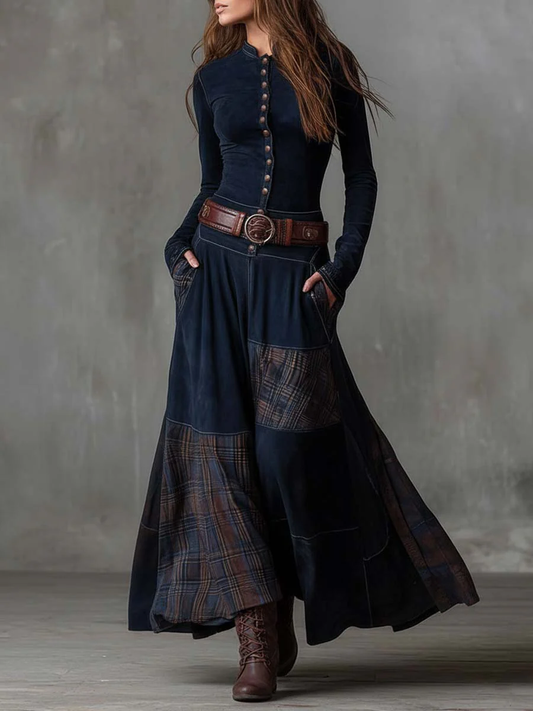 ANDREA – Vestido maxi de ante con cinturón