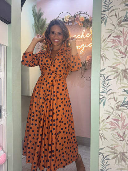 Paula - Vestido Camisero Midi Verde con Topos
