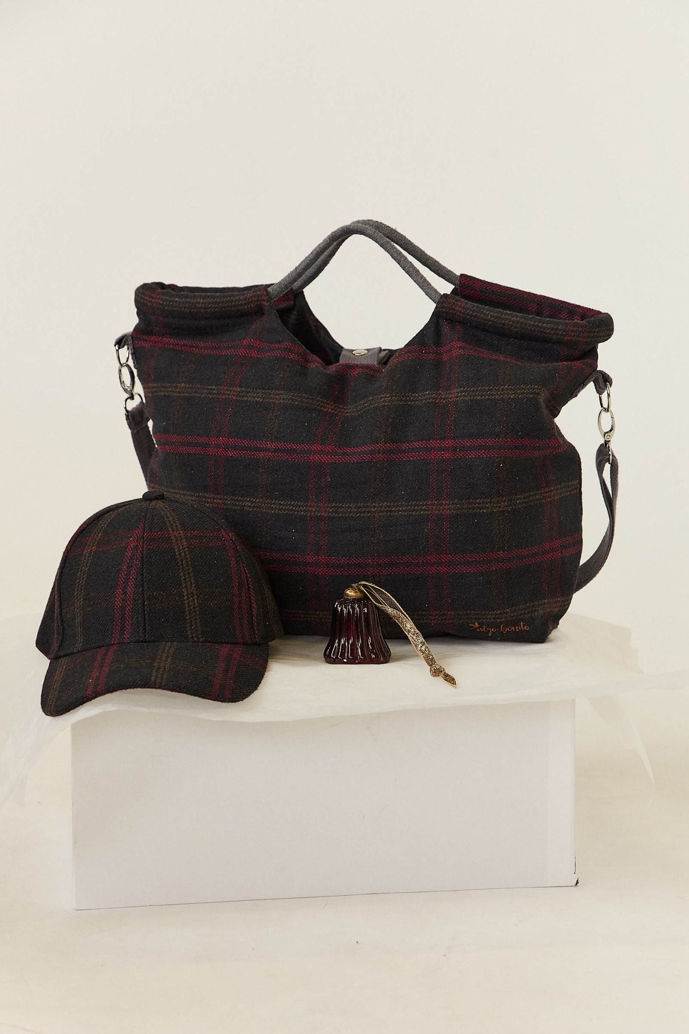 Bolso bandolera cuadros azul marino