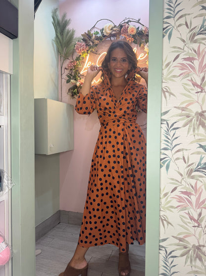 Paula - Vestido Camisero Midi Verde con Topos