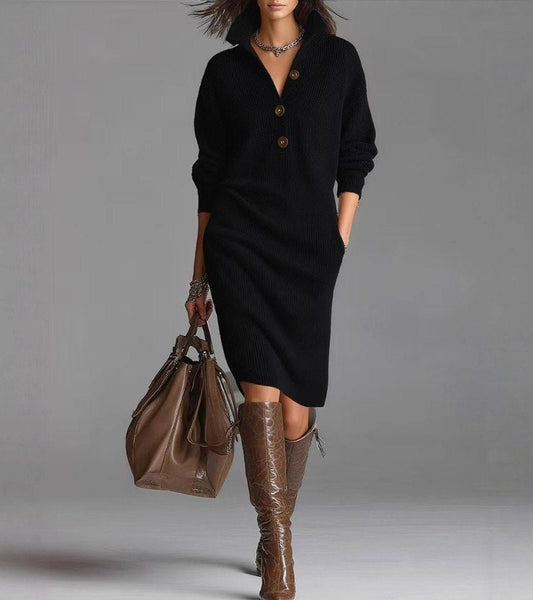 CLAUDIA | Vestido Negro Cálido, Elegante y Cómodo
