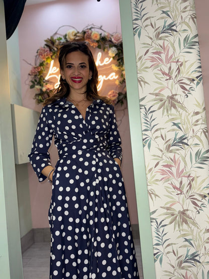 Paula - Vestido Camisero Midi Verde con Topos
