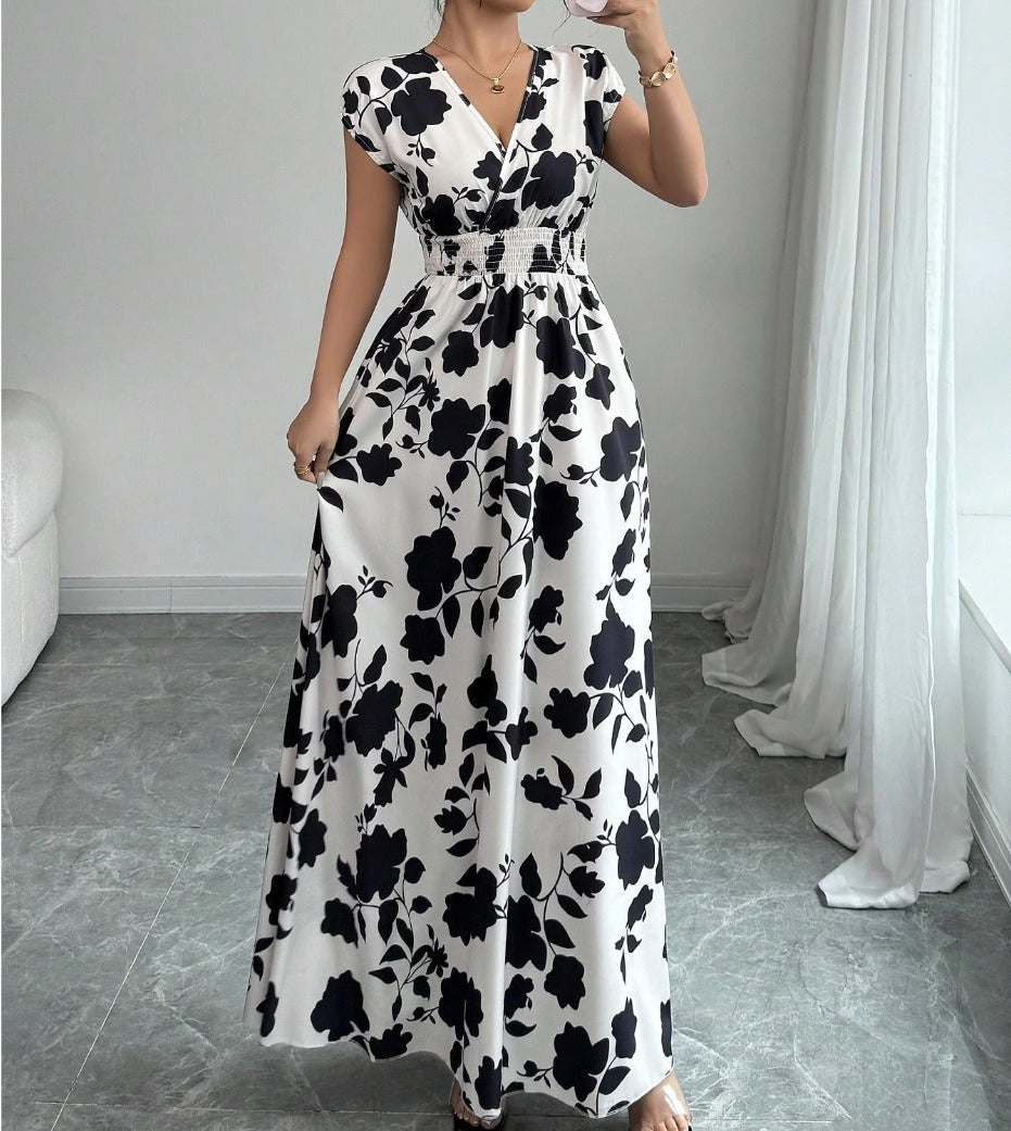 Daniela | Vestido floral largo con escote en V