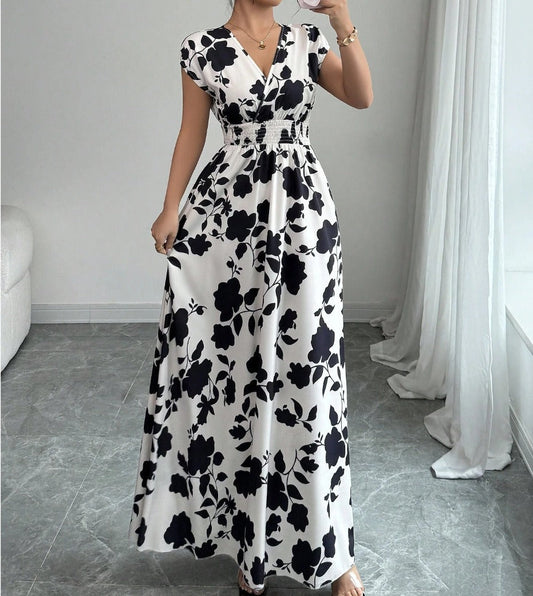 Daniela | Vestido floral largo con escote en V