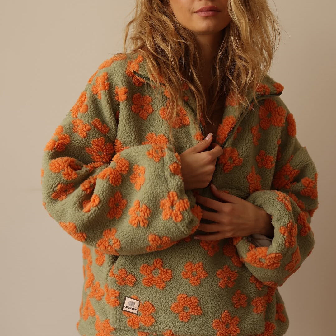 Sudadera de forro polar cómoda y elegante con estampado floral