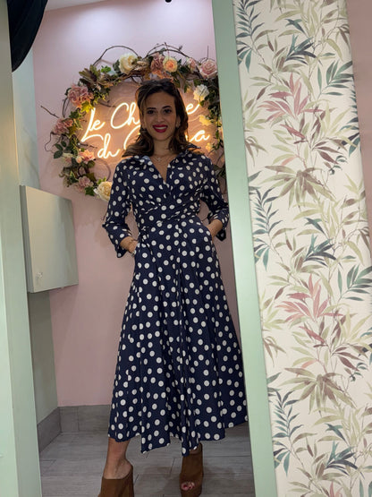 Paula - Vestido Camisero Midi Verde con Topos