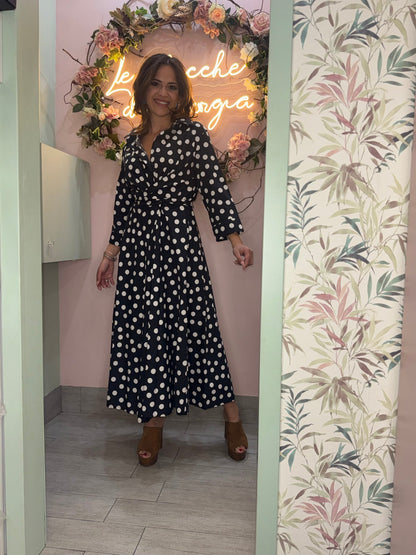 Paula - Vestido Camisero Midi Verde con Topos