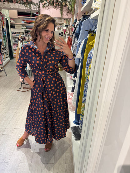 Paula - Vestido Camisero Midi Verde con Topos