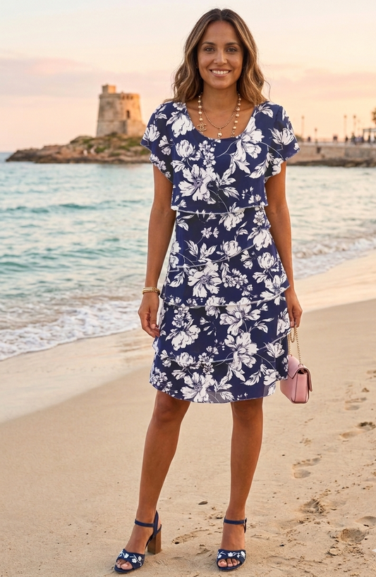 Monica– Vestido fluido elegante con volantes