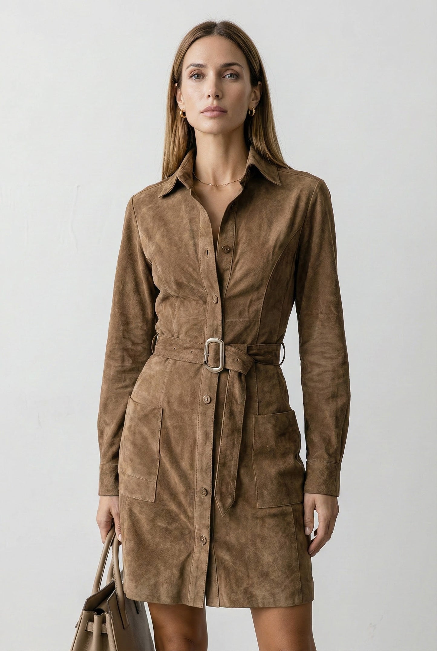 LOANA™ – Vestido cruzado moderno de ante sintético