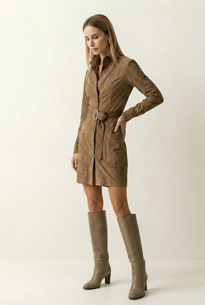 LOANA™ – Vestido cruzado moderno de ante sintético