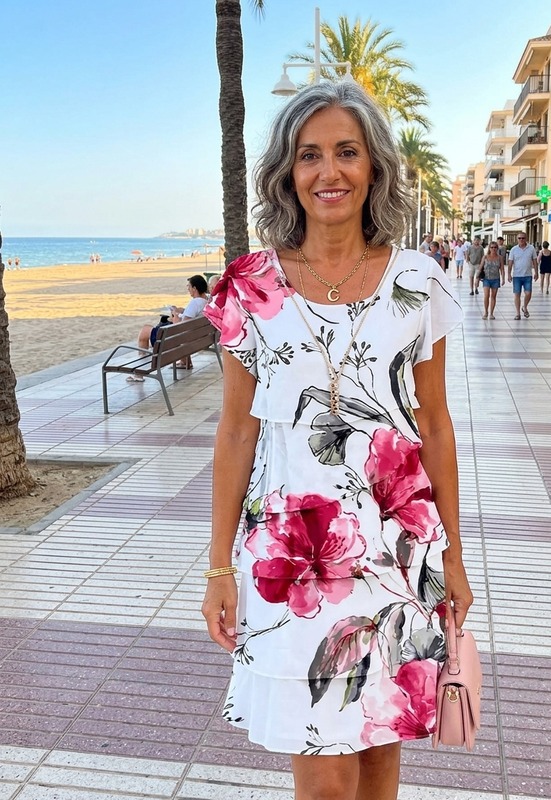Elisa – Elegante vestido fluido con volantes