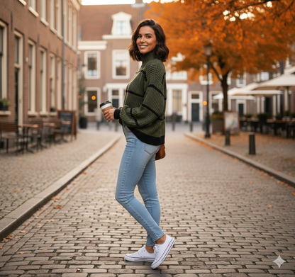Suéter de cuello alto a rayas que eleva tu estilo