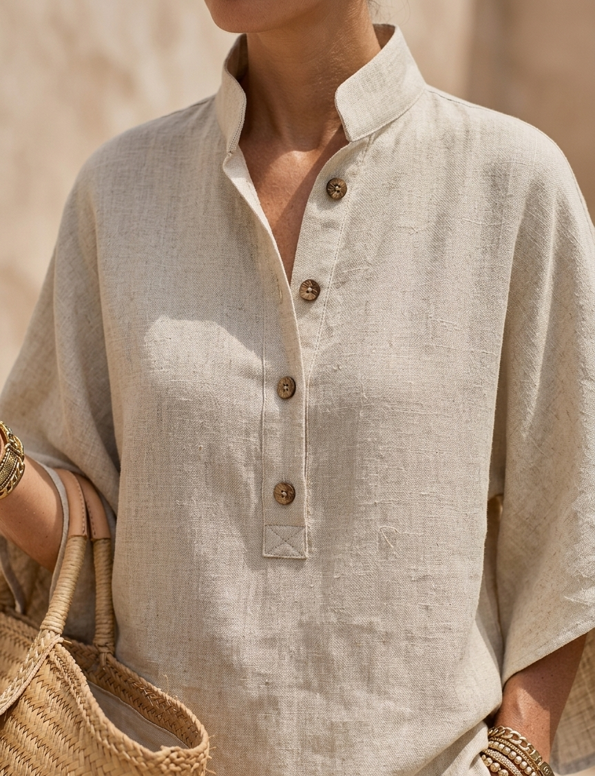 Maribel | Conjunto de lino con mangas murciélago y pantalón ancho