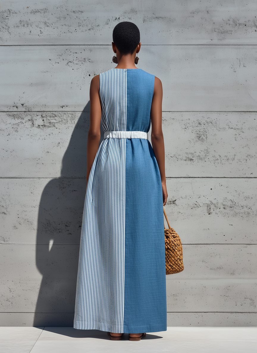 Andrea - Maxi vestido sin mangas para mujer con diseño de bloques de color y rayas