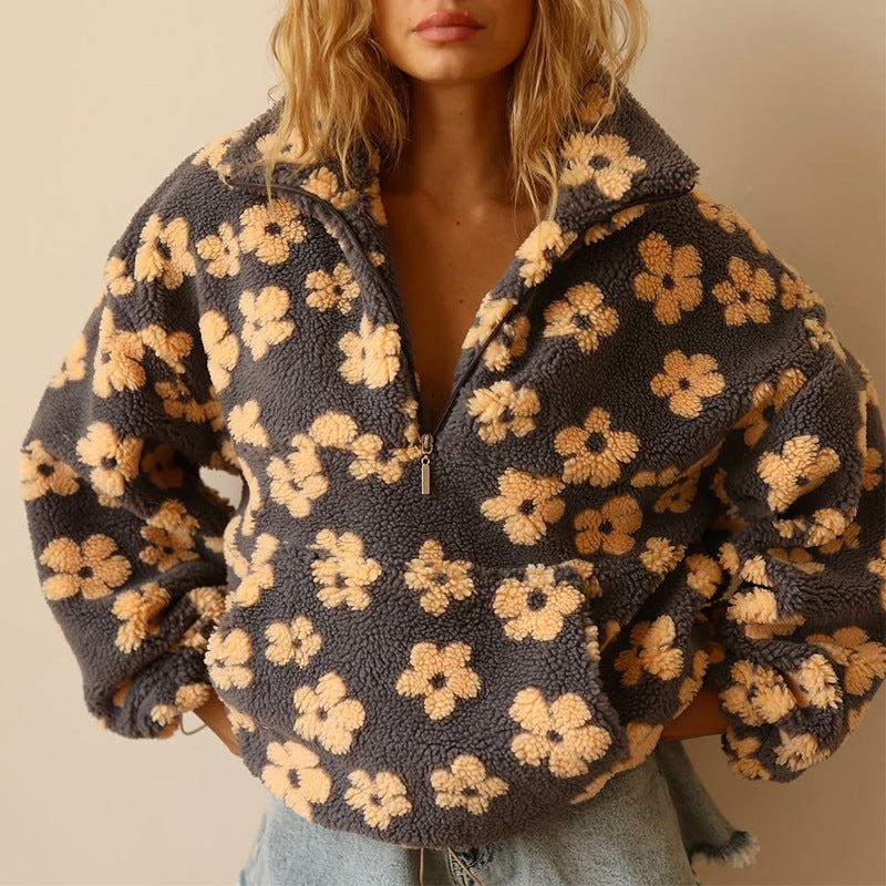 Sudadera de forro polar cómoda y elegante con estampado floral