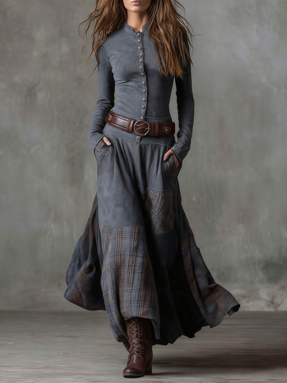 ANDREA – Vestido maxi de ante con cinturón