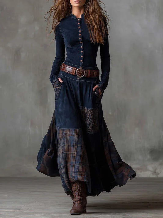 ANDREA – Vestido maxi de ante con cinturón