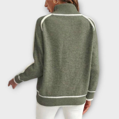 Suéter de punto lujo en verde oliva que combina estilo y confort
