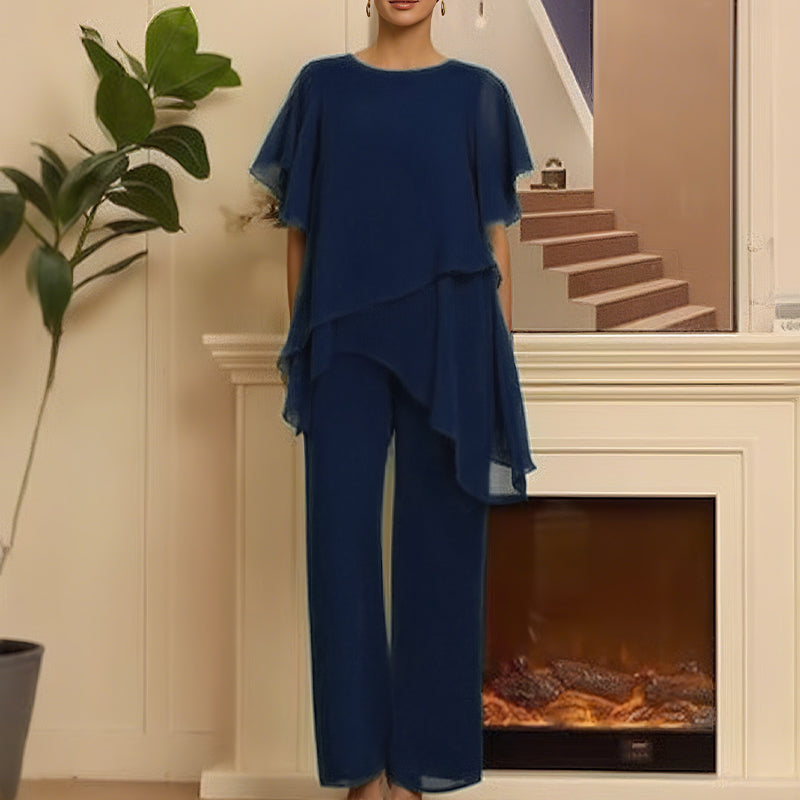 Carmen - Encantador conjunto de top irregular y pantalones de pierna ancha