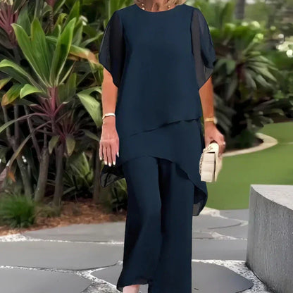 Carmen - Encantador conjunto de top irregular y pantalones de pierna ancha