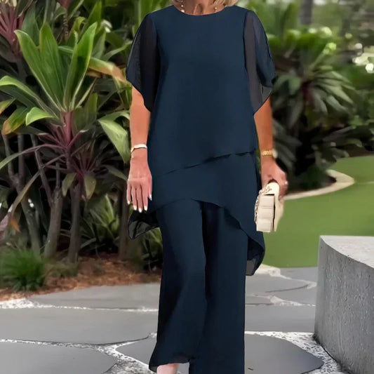 Carmen - Encantador conjunto de top irregular y pantalones de pierna ancha