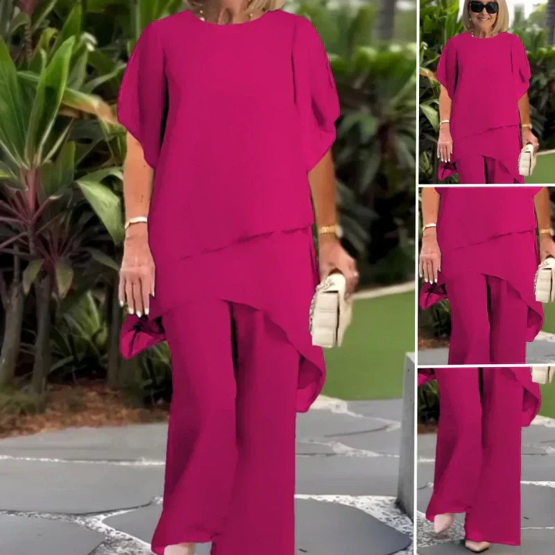 Carmen - Encantador conjunto de top irregular y pantalones de pierna ancha