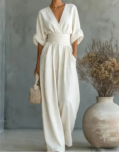 Daniela | Mono elegante de escote en V y pierna ancha
